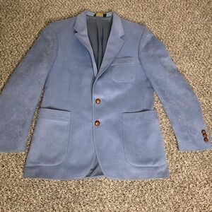 Farah Sport Coat Mens 44 Blue Suede Look Blazer Two Button Notch Lapel Jacket